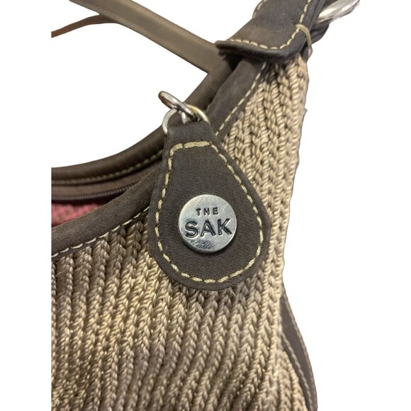 The Sak Crochet Woven Shoulder Hand Bag In Brown Tan With Leather Accents - Picture 4 of 9